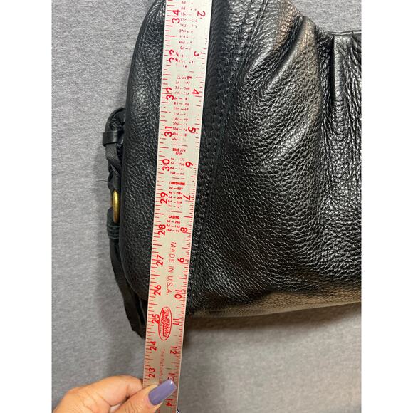 The Sak Boho Pebbled Black Leather Tasseled Gold Chain Strap Shoulder Bag - Picture 7 of 12